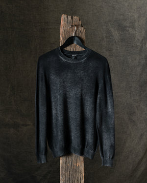 Man Hand Painted Light Cashmere Round Neck Reversible Pullover N/Nero