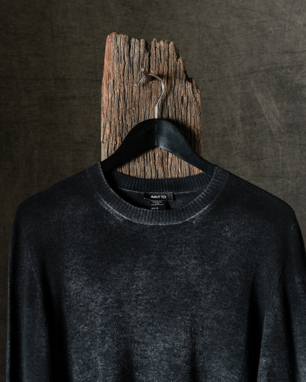 Man Hand Painted Light Cashmere Round Neck Reversible Pullover N/Nero