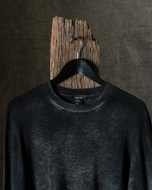 Man Hand Painted Light Cashmere Round Neck Reversible Pullover N/Nero