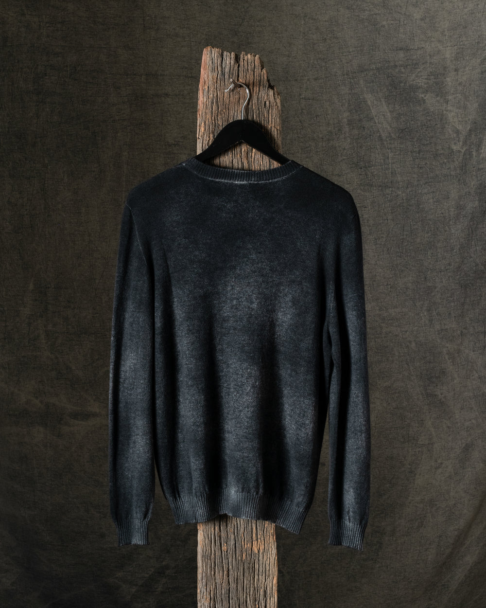 Man Hand Painted Light Cashmere Round Neck Reversible Pullover N/Nero