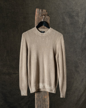 Man Tonal Effect Cashmere Off Gauge Round Neck Pullover Taupe