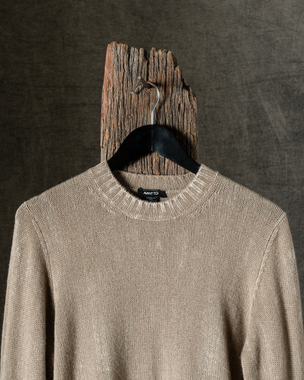 Man Tonal Effect Cashmere Off Gauge Round Neck Pullover Taupe