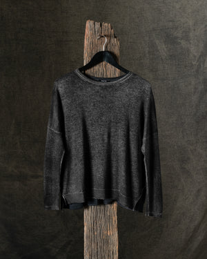 Woman Hand-Painted Boat Neck Boxy Pullover w/ Slits N/Carruba