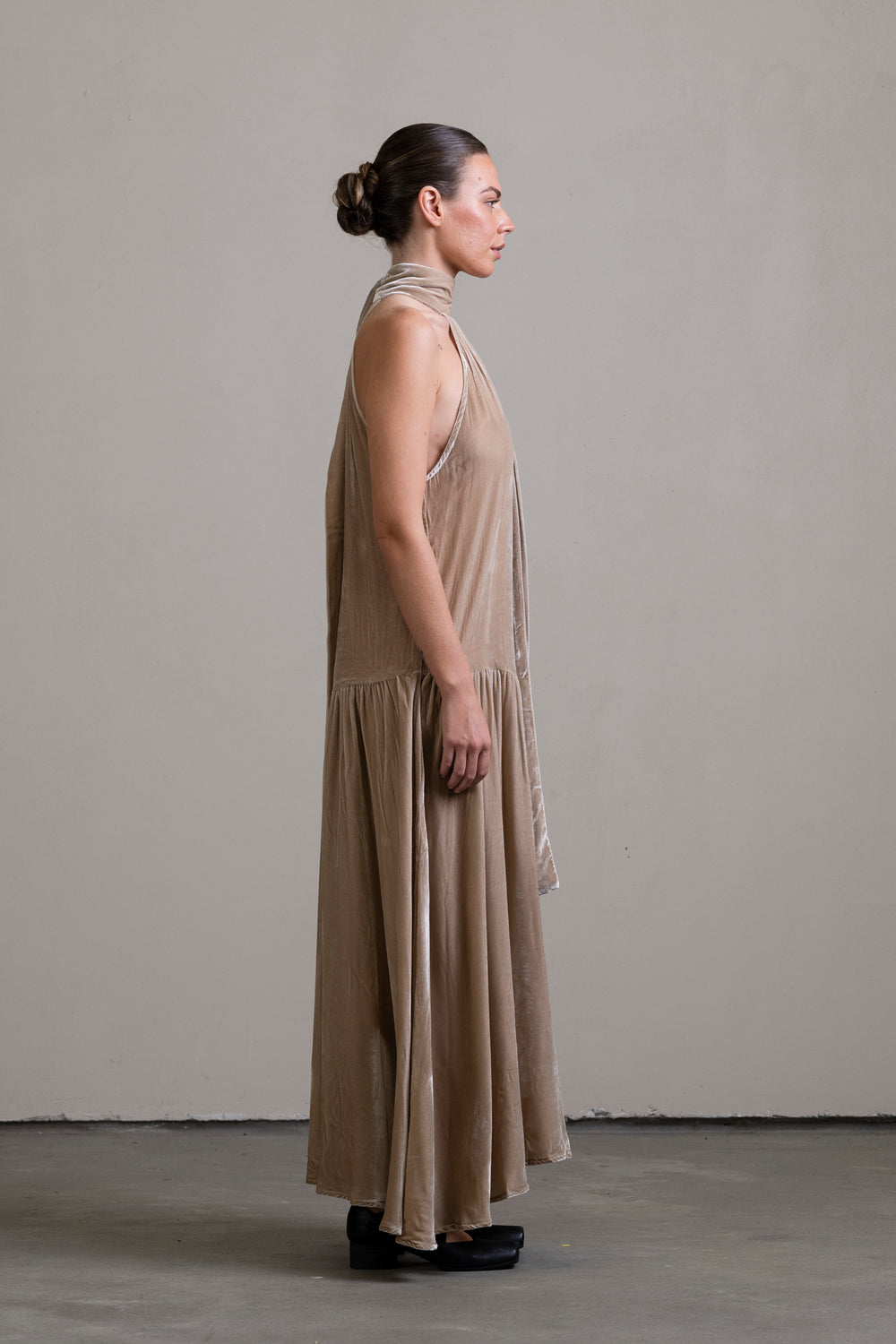 Velvet Halter Dress Stone