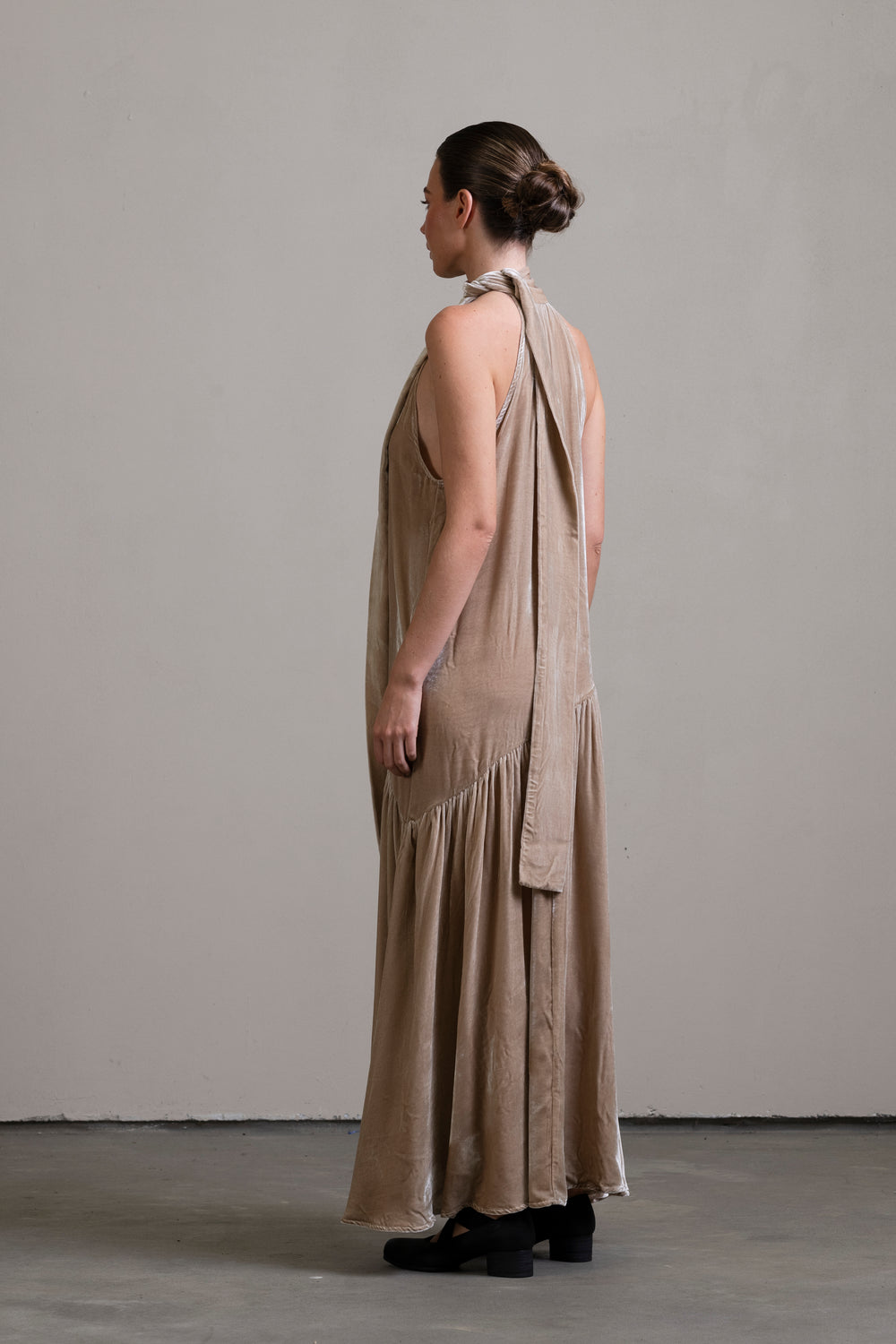 Velvet Halter Dress Stone