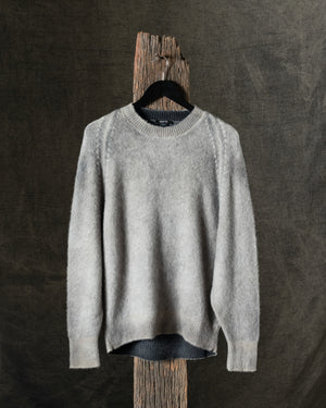 Man Hand Painted Brushed Cashmere Round Neck Pullover w/ Raglan Sleeves N/Taupe