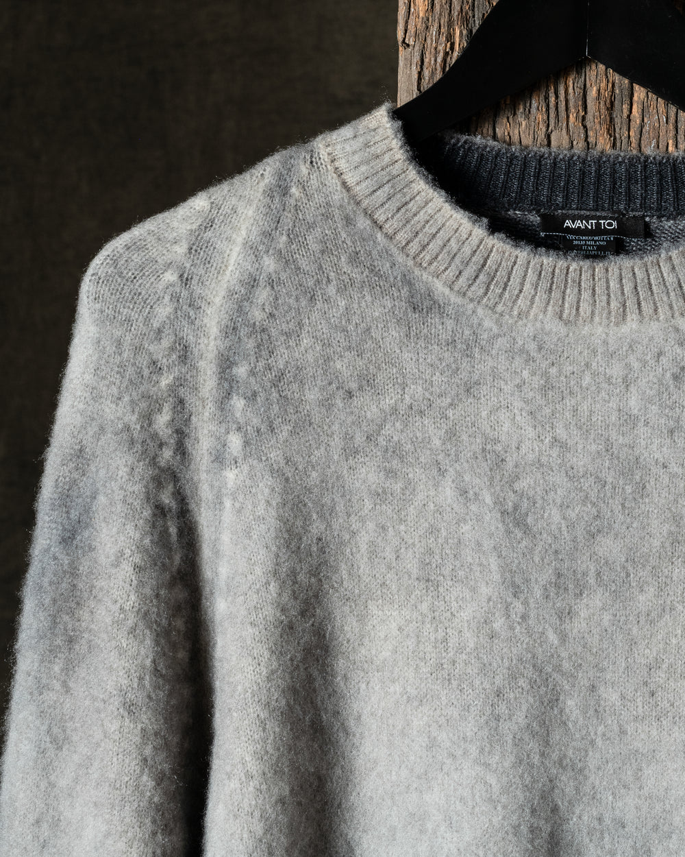 Man Hand Painted Brushed Cashmere Round Neck Pullover w/ Raglan Sleeves N/Taupe
