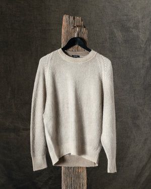 Man Hand Painted Brushed Cashmere Round Neck Pullover w/ Raglan Sleeves Taupe