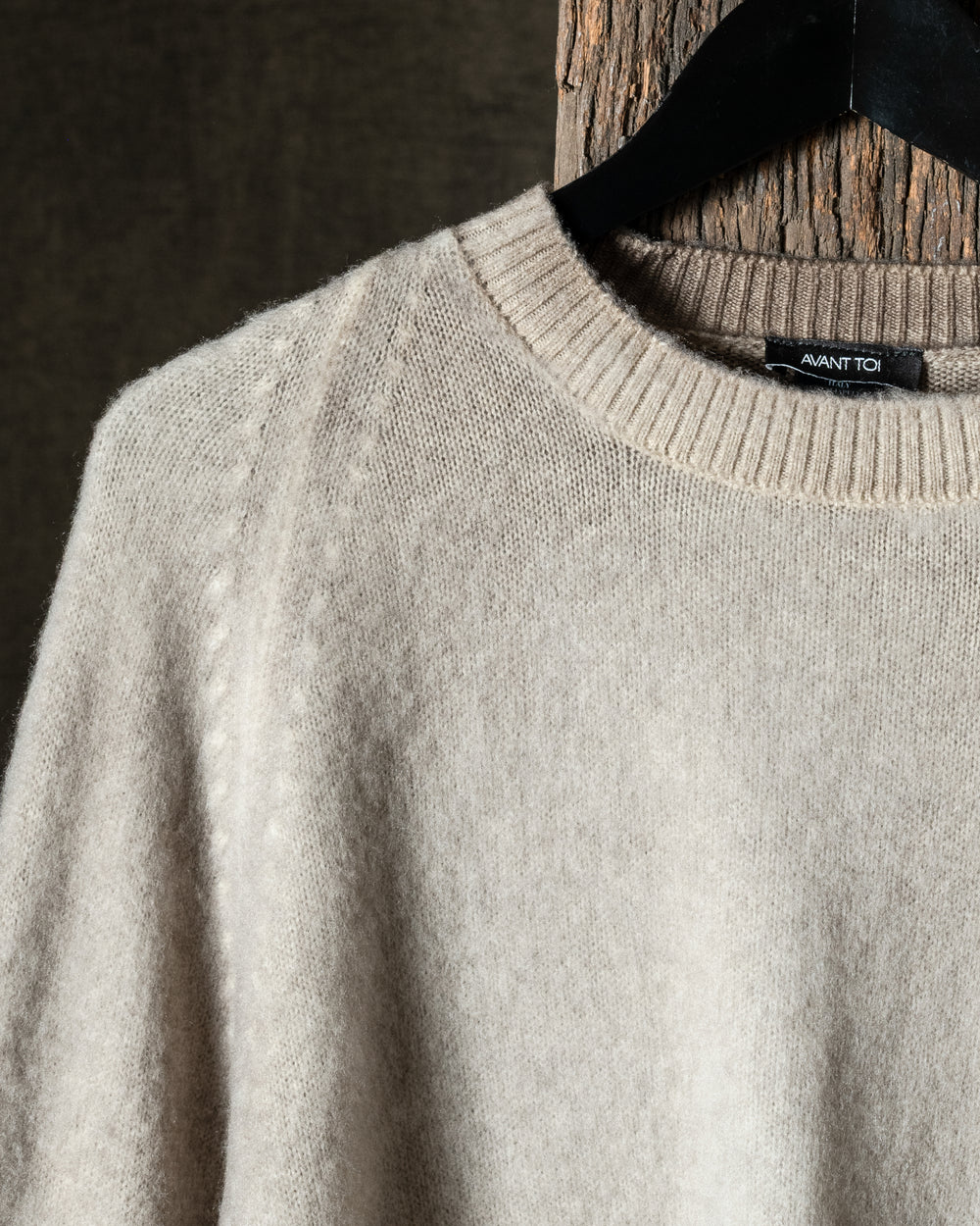 Man Hand Painted Brushed Cashmere Round Neck Pullover w/ Raglan Sleeves Taupe