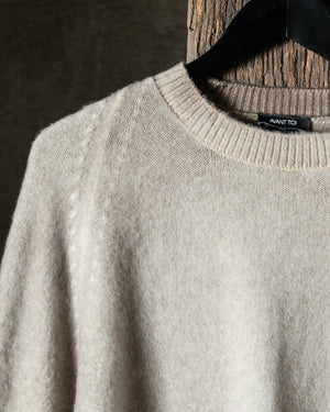 Man Hand Painted Brushed Cashmere Round Neck Pullover w/ Raglan Sleeves Taupe