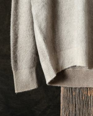 Man Hand Painted Brushed Cashmere Round Neck Pullover w/ Raglan Sleeves Taupe