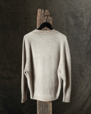 Man Hand Painted Brushed Cashmere Round Neck Pullover w/ Raglan Sleeves Taupe