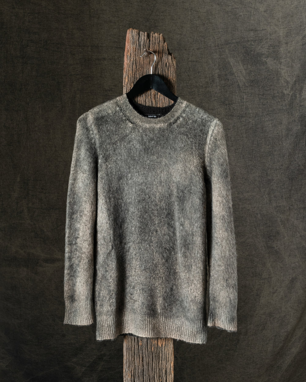 Man Hand Painted Brushed Cotton Round Neck Pullover N/Taupe