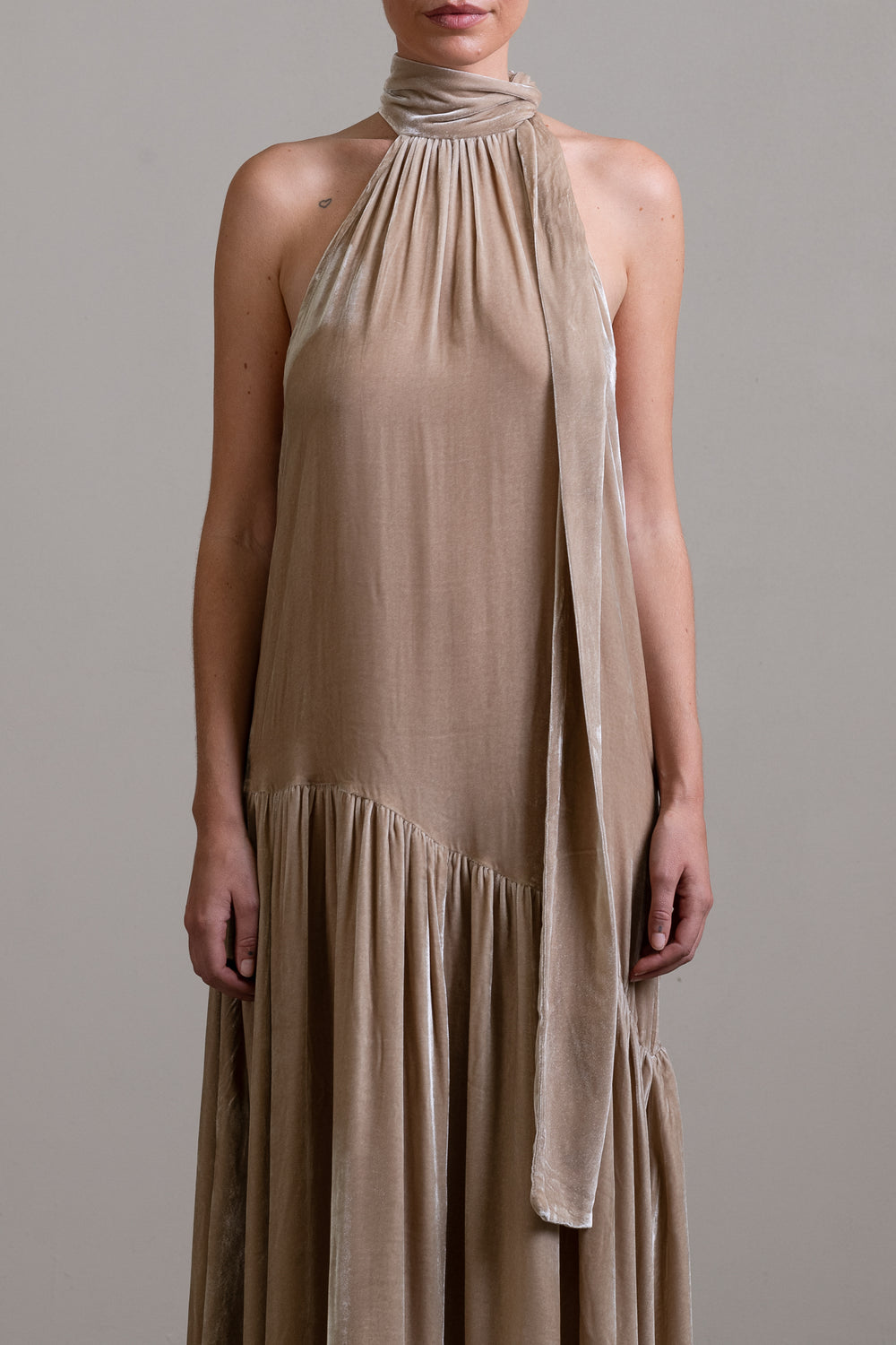 Velvet Halter Dress Stone