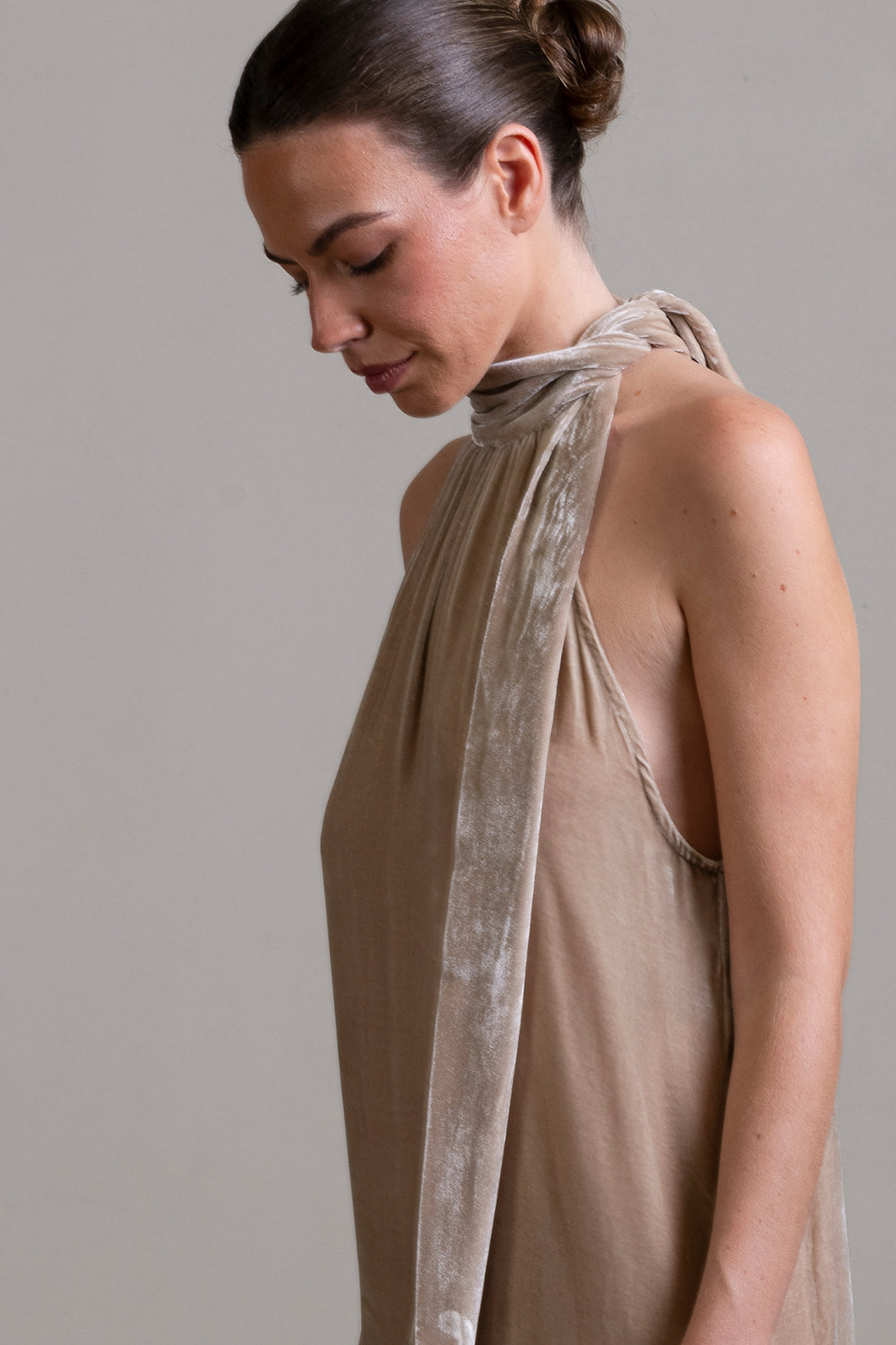 Velvet Halter Dress Stone