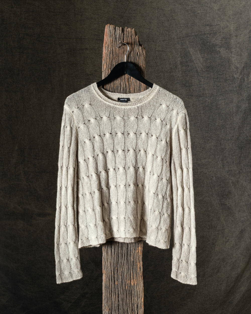 Woman Hand-Painted Braided Round Neck Cashmere and Silk Pullover Taupe