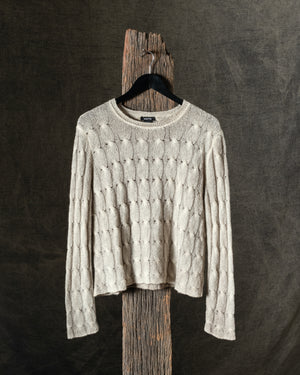 Woman Hand-Painted Braided Round Neck Cashmere and Silk Pullover Taupe