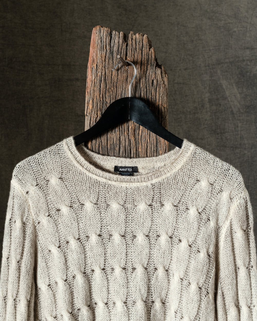 Woman Hand-Painted Braided Round Neck Cashmere and Silk Pullover Taupe