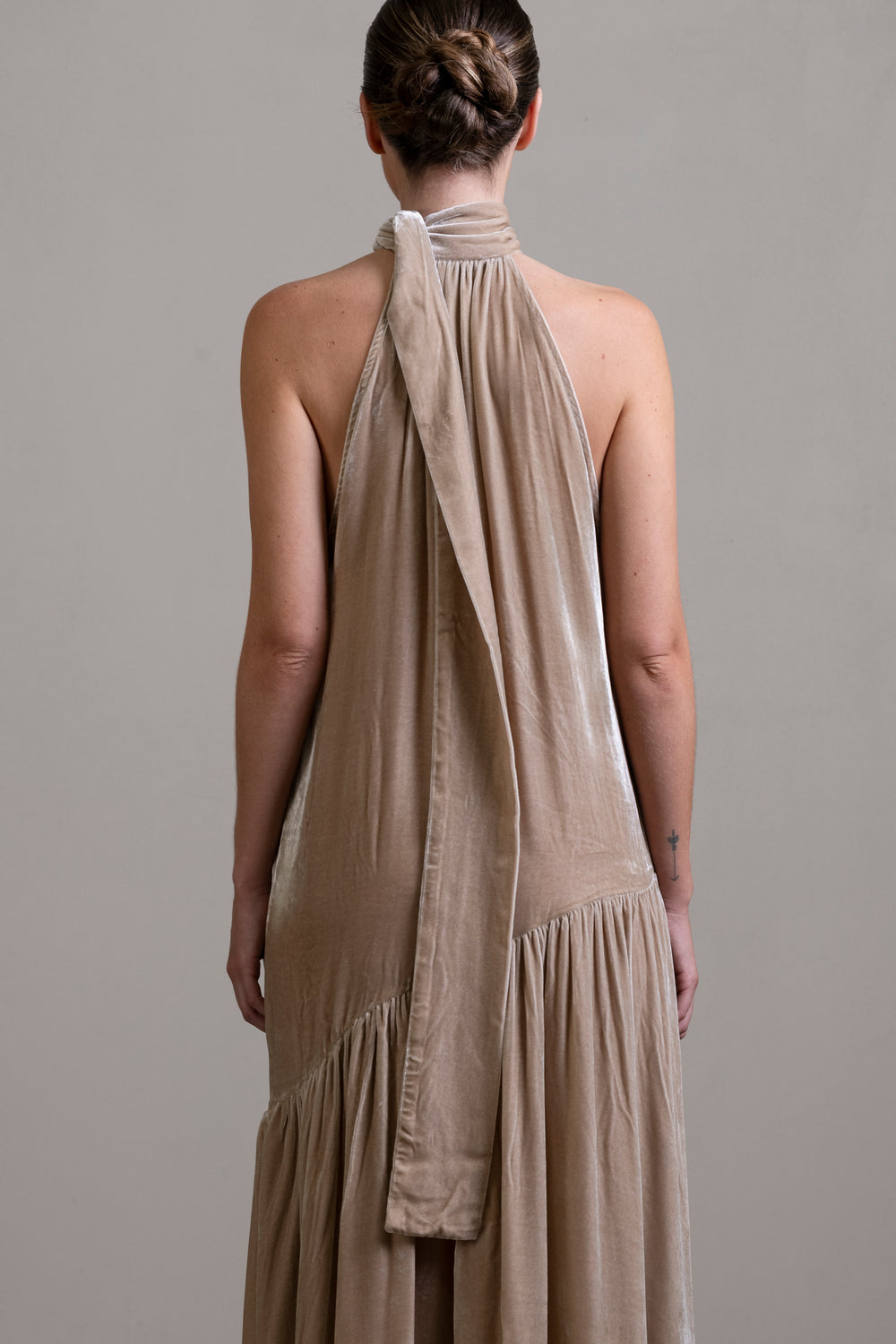 Velvet Halter Dress Stone