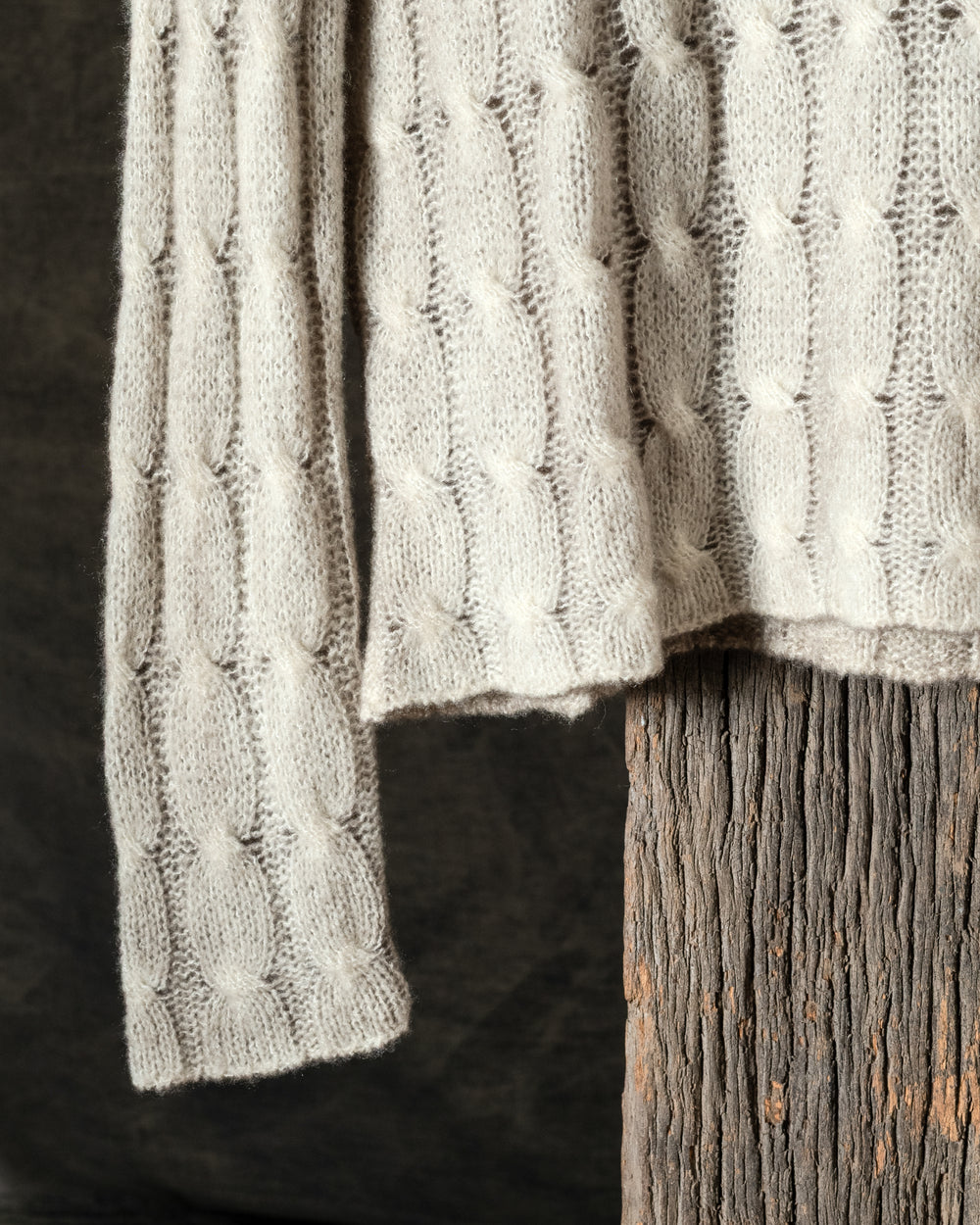 Woman Hand-Painted Braided Round Neck Cashmere and Silk Pullover Taupe