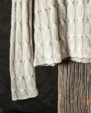 Woman Hand-Painted Braided Round Neck Cashmere and Silk Pullover Taupe