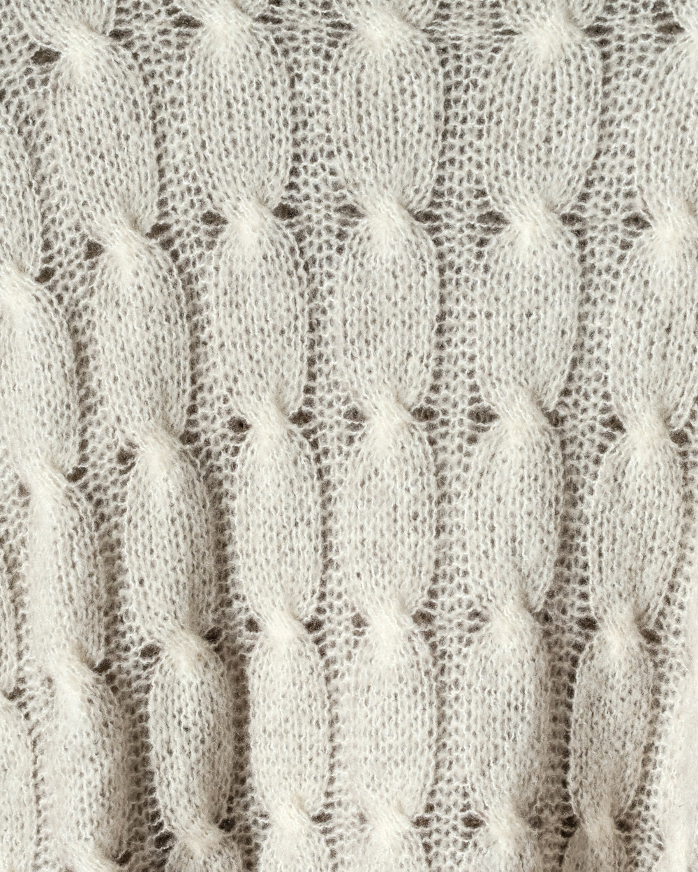 Woman Hand-Painted Braided Round Neck Cashmere and Silk Pullover Taupe