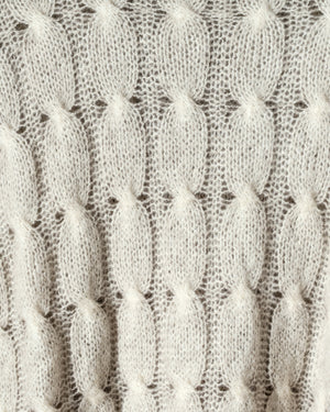 Woman Hand-Painted Braided Round Neck Cashmere and Silk Pullover Taupe