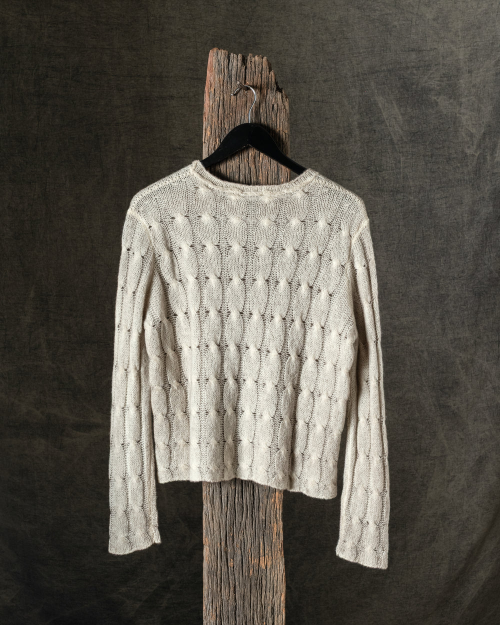 Woman Hand-Painted Braided Round Neck Cashmere and Silk Pullover Taupe