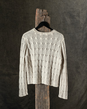Woman Hand-Painted Braided Round Neck Cashmere and Silk Pullover Taupe