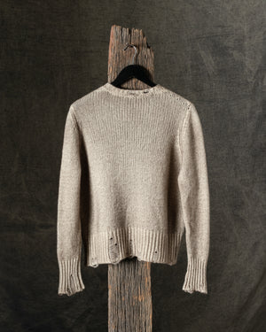 Woman Hand-Painted Round Neck Pullover w/ Destroyed Edges Taupe