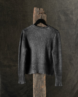 Woman Hand-Painted Round Neck Pullover w/ Destroyed Edges N/Carruba