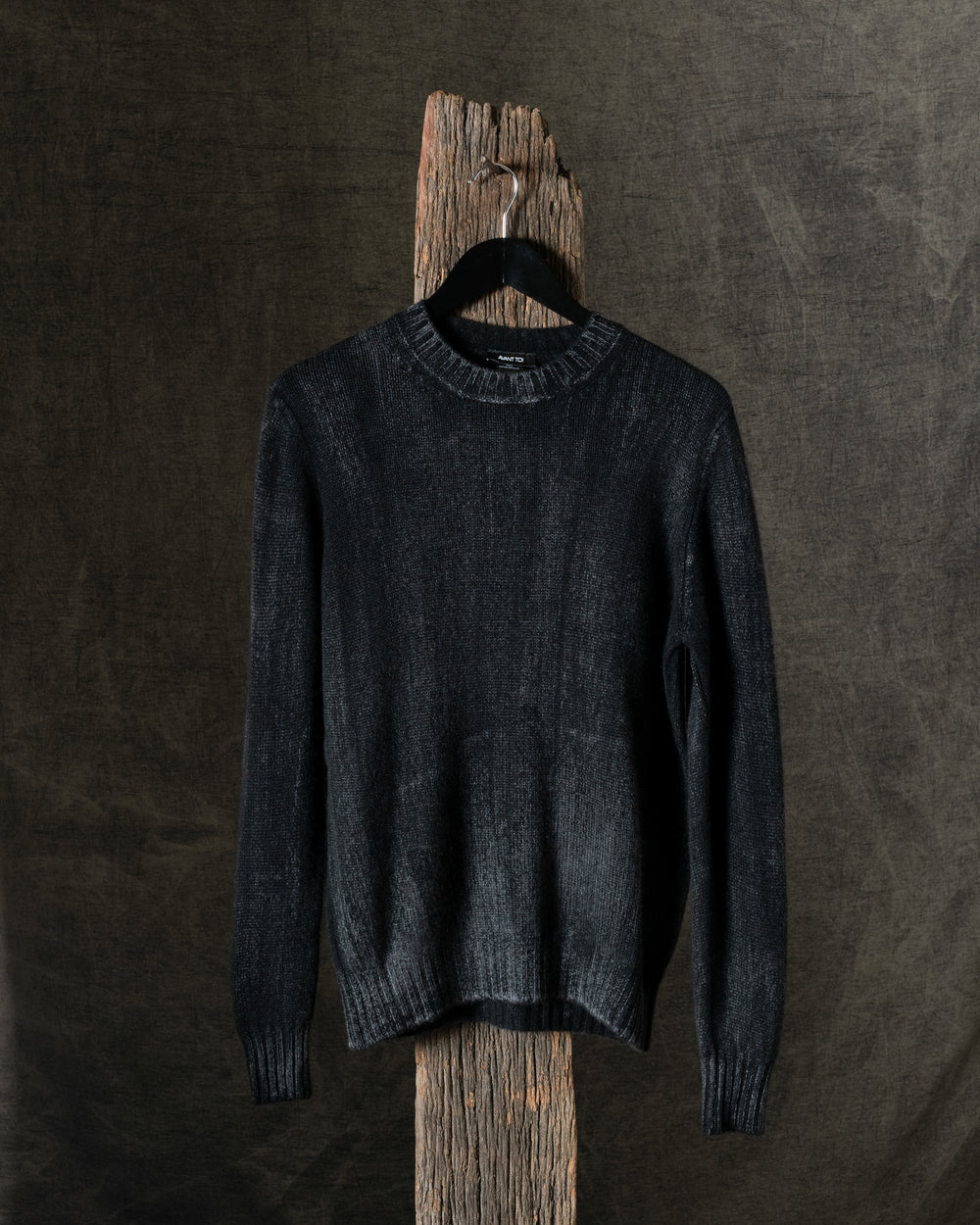 Man Tonal Effect Cashmere Off Gauge Round Neck Pullover Nero