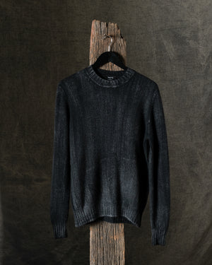 Man Tonal Effect Cashmere Off Gauge Round Neck Pullover Nero