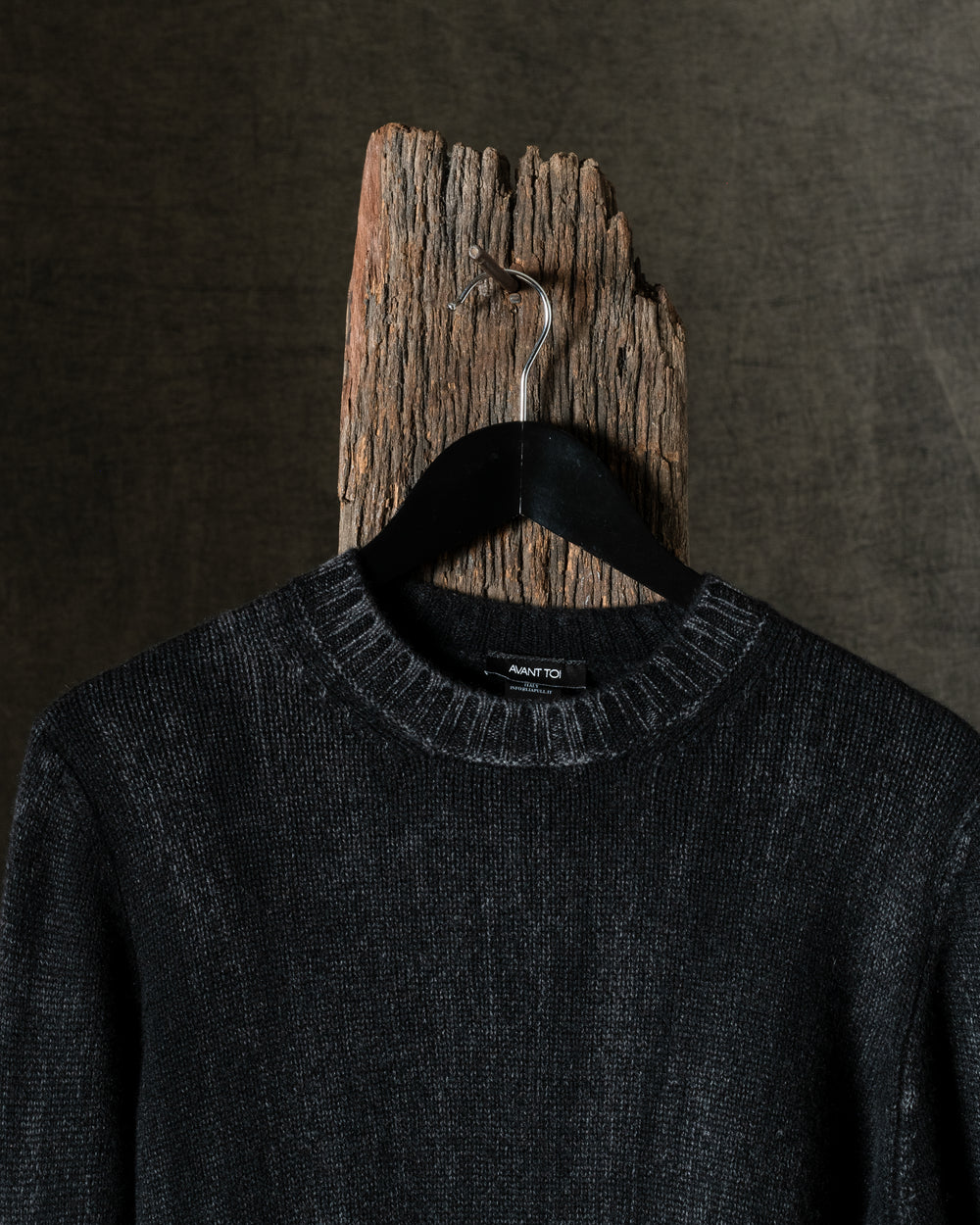 Man Tonal Effect Cashmere Off Gauge Round Neck Pullover Nero