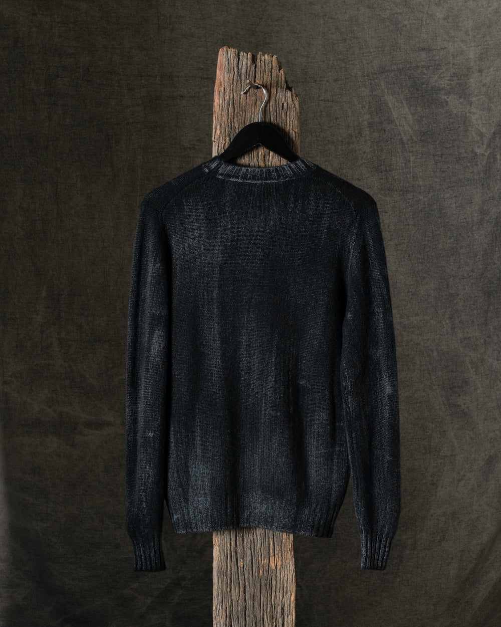 Man Tonal Effect Cashmere Off Gauge Round Neck Pullover Nero