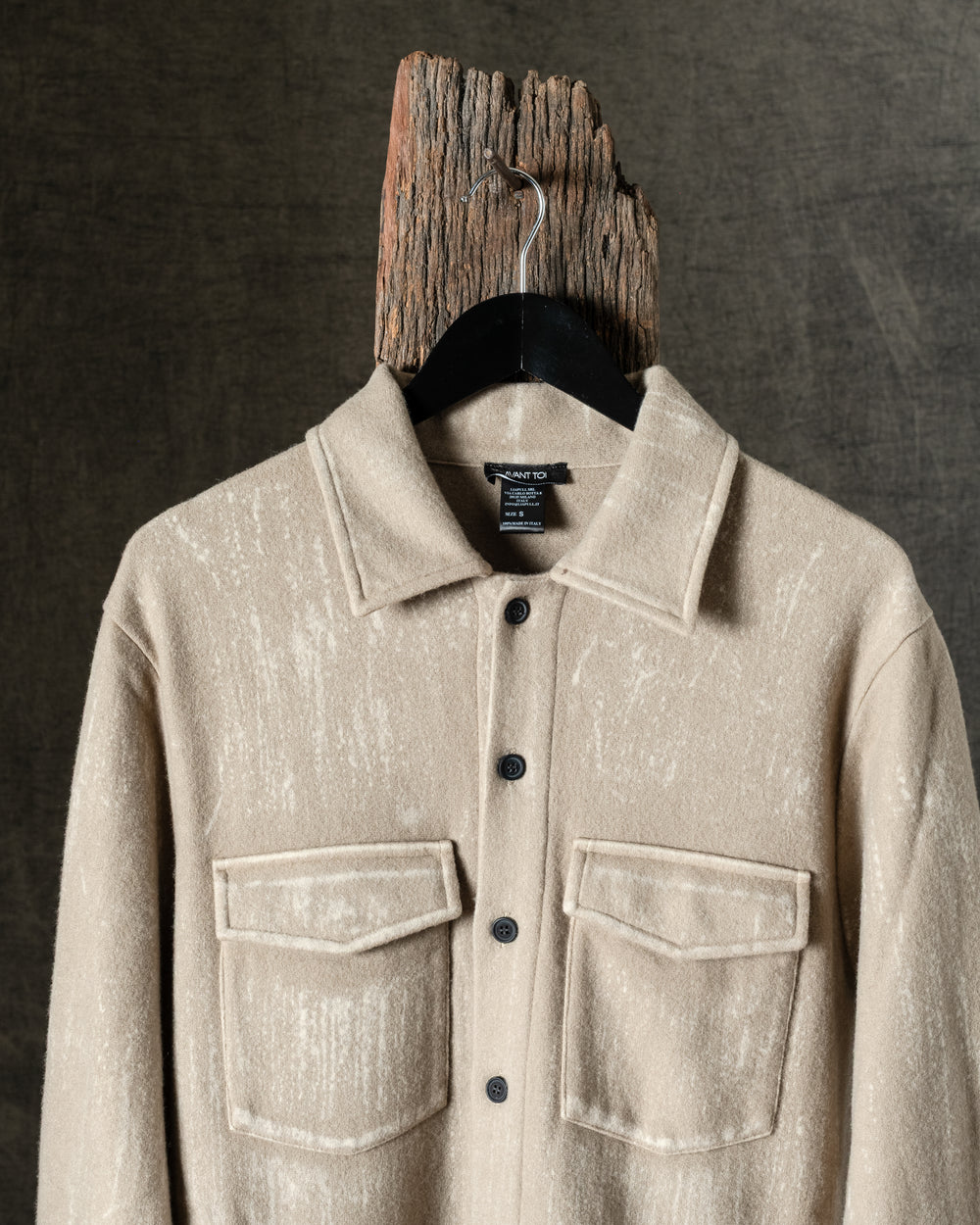 Man Tonal Effect Felted Shirt Jacket Taupe