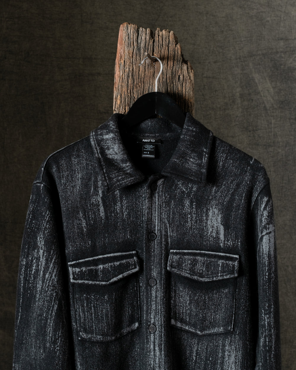 Man Tonal Effect Felted Shirt Jacket Nero