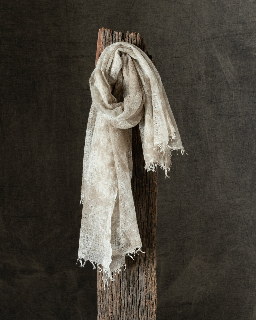 Camouflage Light Cashmere Scarf w/ Fringes Taupe