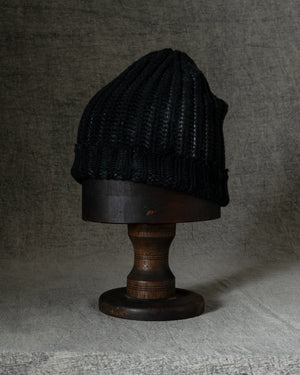 Hand Painted Corn Cob Stitch Beanie w/ Destroyed Effect N/Nero