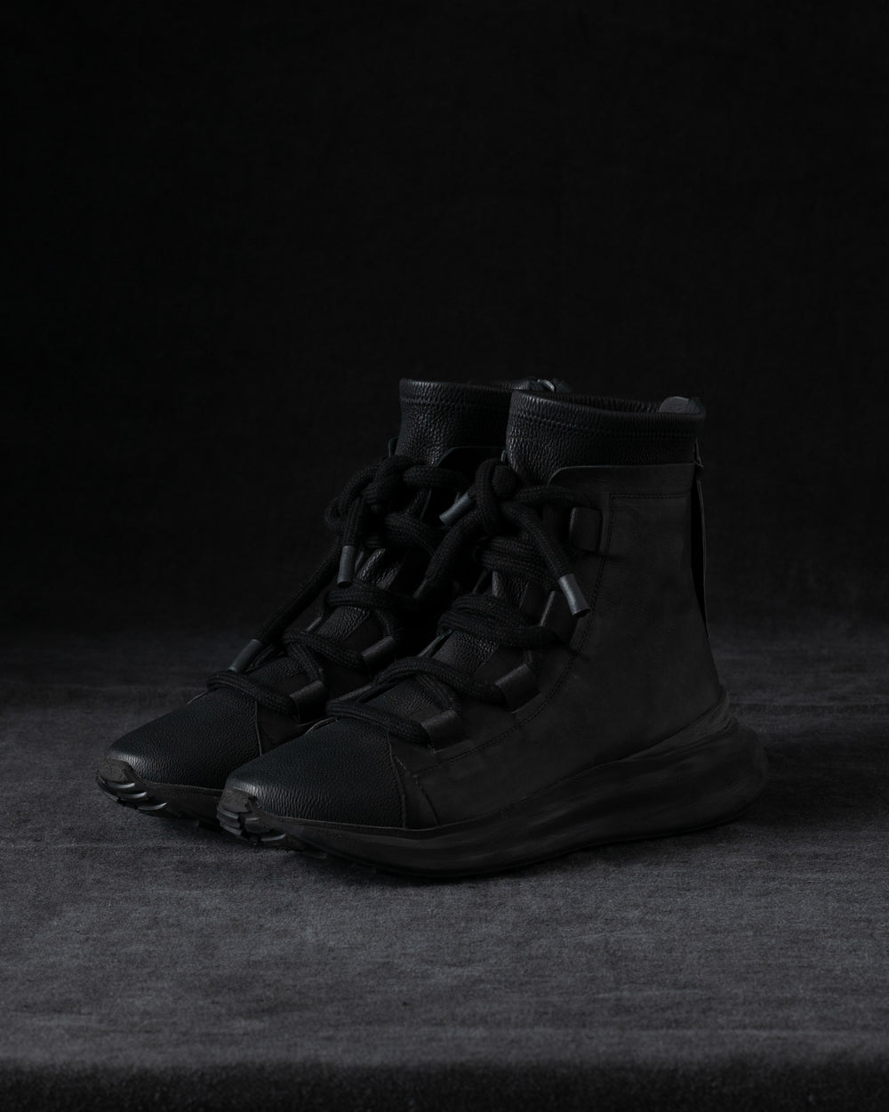 Mens Double Feature Stretch Leather High Sneakers Black