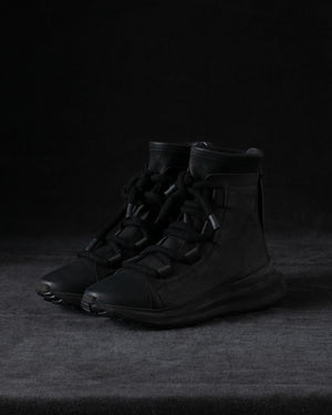 Mens Double Feature Stretch Leather High Sneakers Black