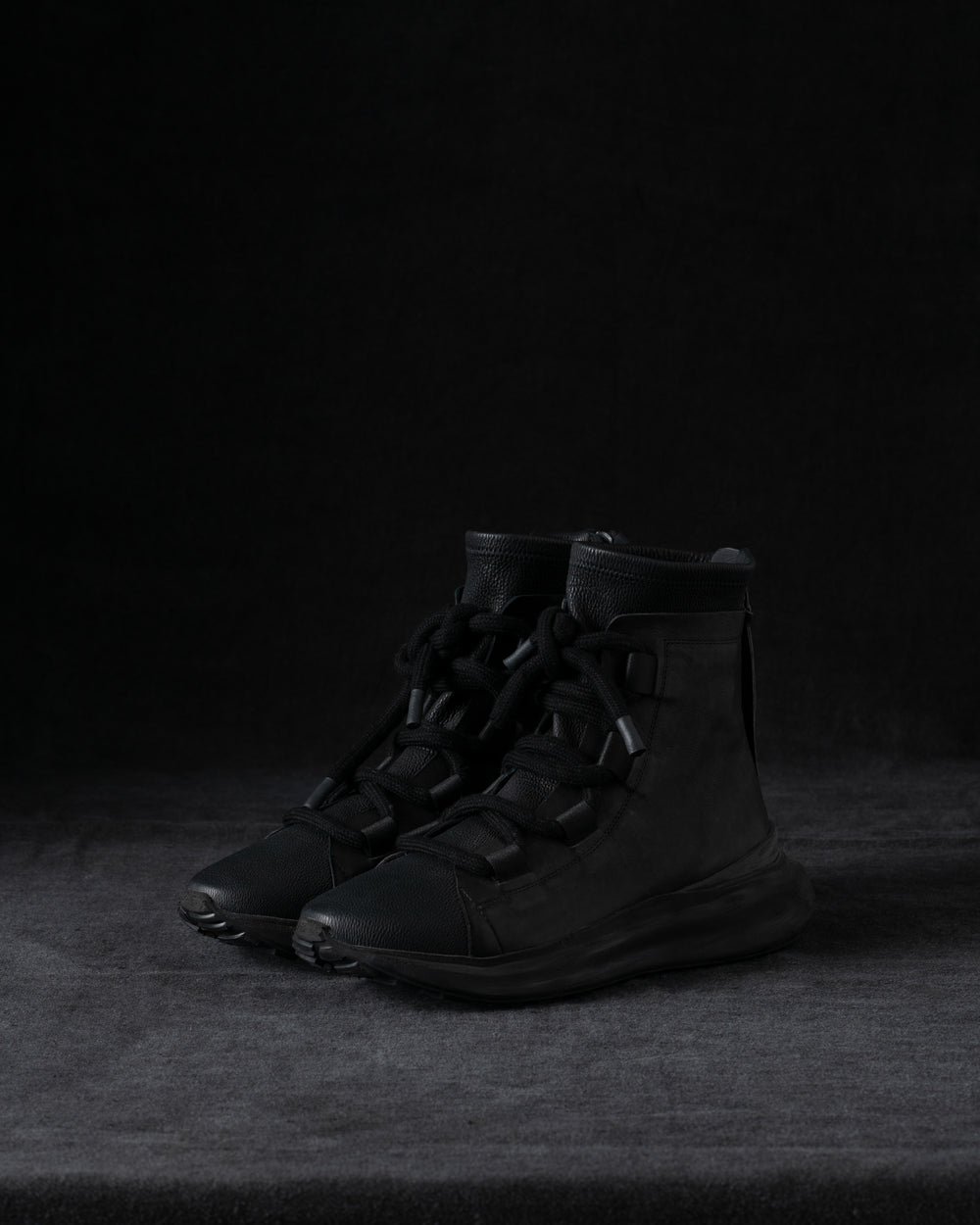 Mens Double Feature Stretch Leather High Sneakers Black