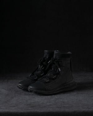 Mens Double Feature Stretch Leather High Sneakers Black