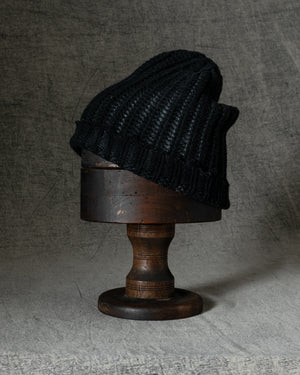 Hand Painted Corn Cob Stitch Beanie w/ Destroyed Effect N/Nero