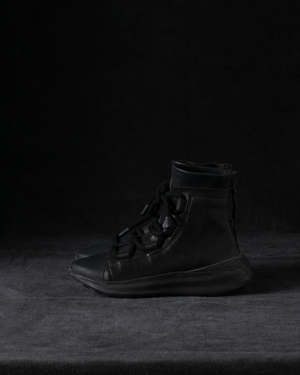 Mens Double Feature Stretch Leather High Sneakers Black