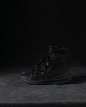 Mens Double Feature Stretch Leather High Sneakers Black