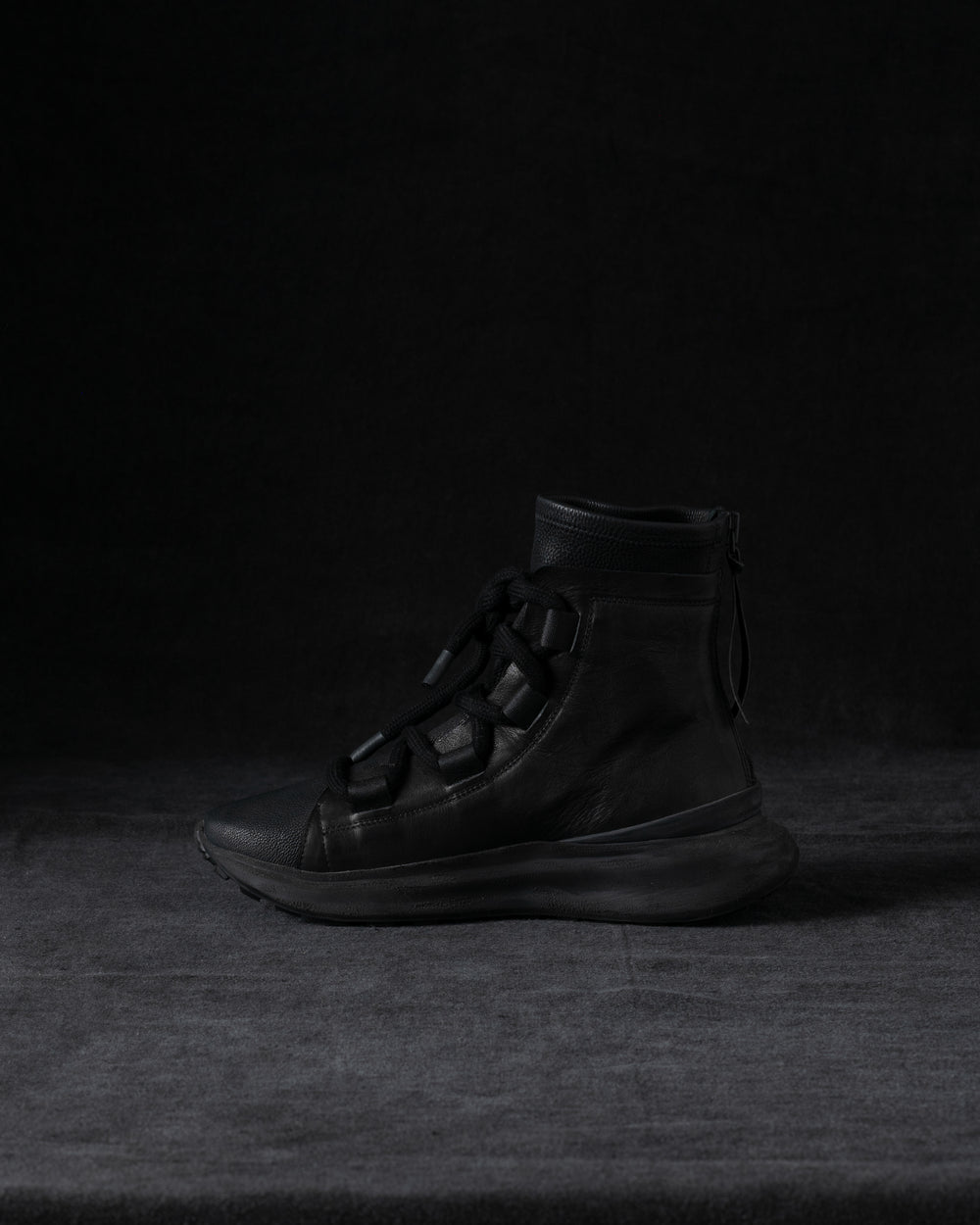 Mens Double Feature Stretch Leather High Sneakers Black
