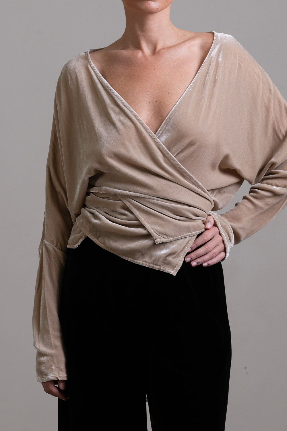 Velvet Wrap Blouse Stone