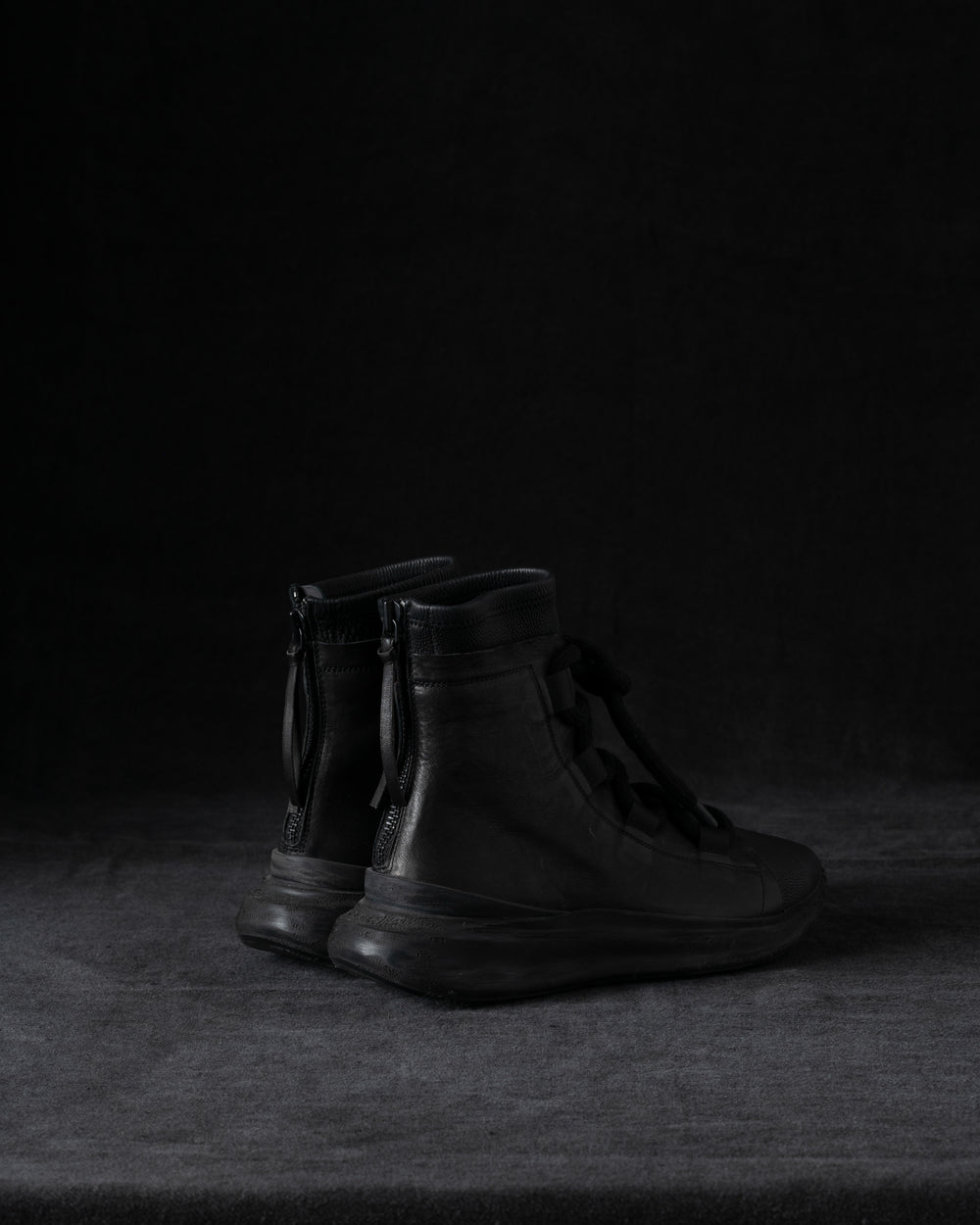 Mens Double Feature Stretch Leather High Sneakers Black