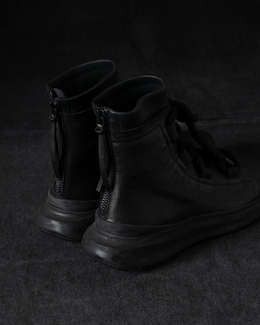 Mens Double Feature Stretch Leather High Sneakers Black